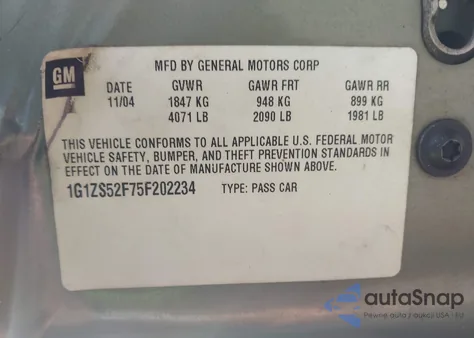2005 Chevrolet Malibu from USA, damaged, VIN 1G1ZS52F75F202234
